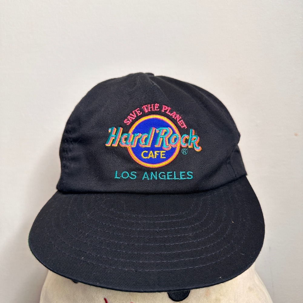 Vintage Hard Rock Cafe Los Angeles Save The Planet Hat Black Made in USA OSFA